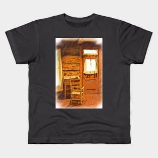 Log Cabin Desk, Chair And Door Kids T-Shirt